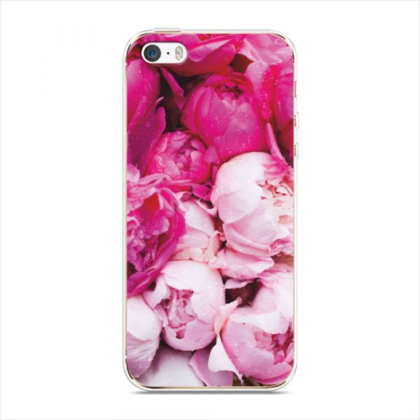 Silicone case Peonies pink-white for iPhone 5/5S/SE