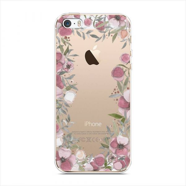 Silicone Case Pink Flower Frame for iPhone 5/5S/SE