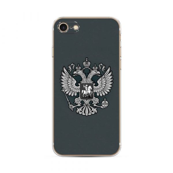 Silicone case coat of arms of Russia gray for iPhone 8
