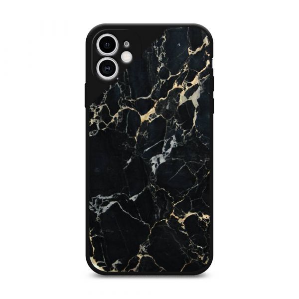 Matte Silicone Case Black Marble Corner for iPhone 11